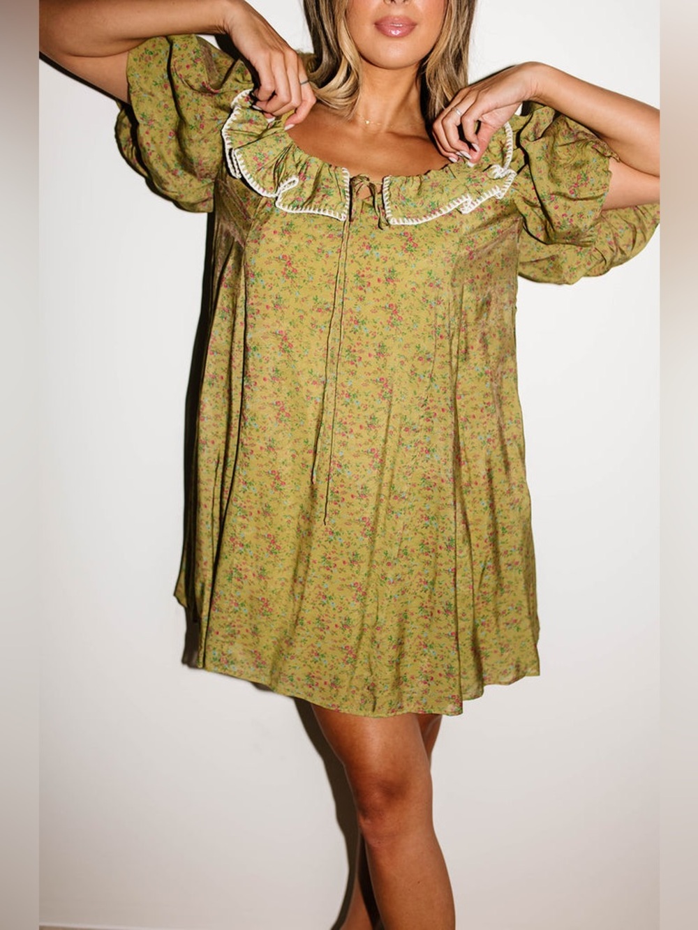 ZOCO MINI GOOD LUCK PUFF SLEEVE DRESS // GREEN FLORAL *ZOCO EXCLUSIVE*